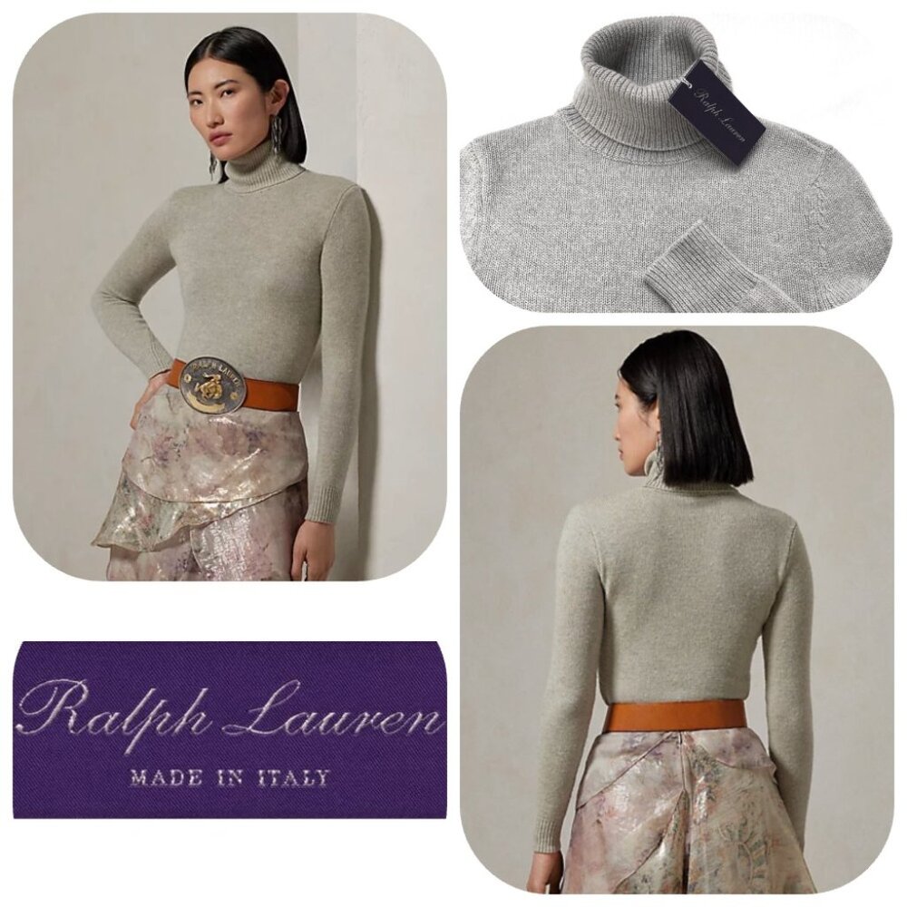 NWT RALPH LAUREN Collection $1300 Purple Label Cashmere Gray turtleneck …
